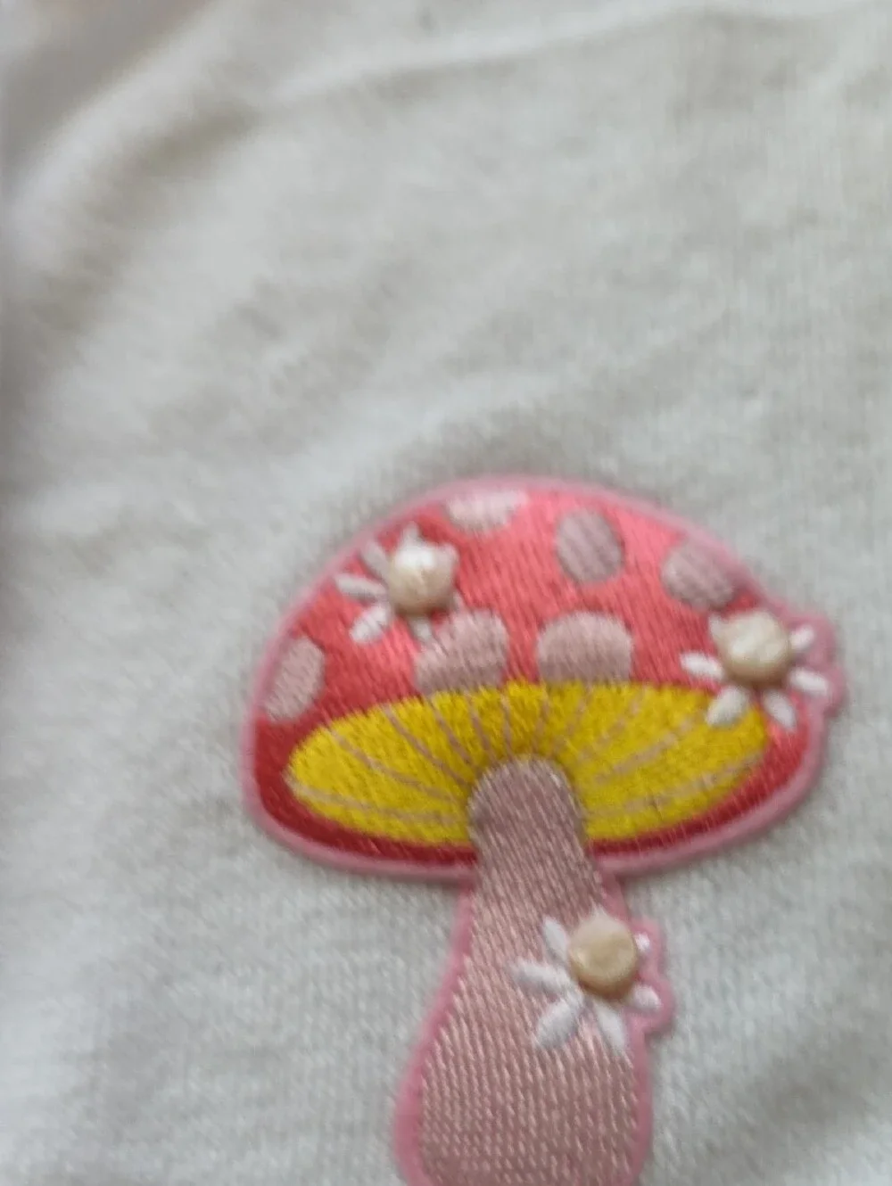 White Baby Bib with Pink & Yellow Mushroom Appliqué 2 Pack